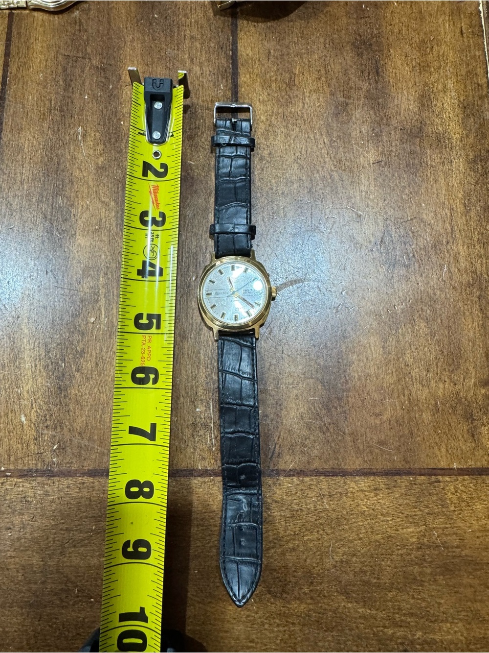Men's Gold Case Watch with Black Leather Strap